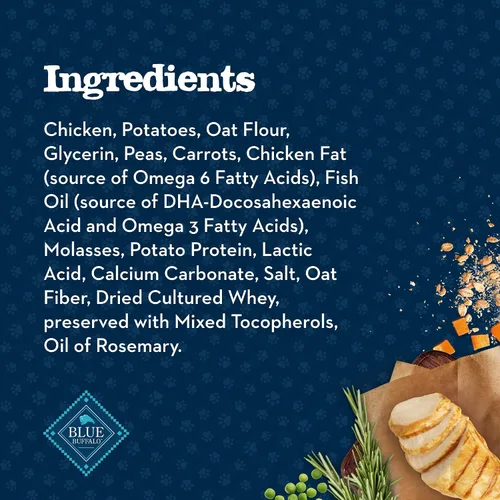 Vista 5 de Blue Buffalo Baby Blue Galletas Blandas con DHA, Golosinas Naturales para Cachorros, Ideales para Entrenamiento, con Pollo y Zanahorias, Bolsa de 8