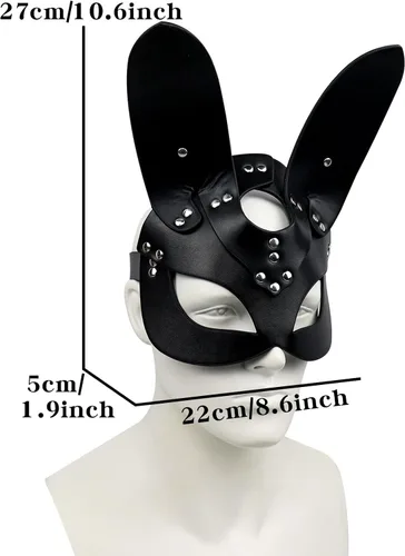 Vista 3 de Máscara de cuero para mujer, disfraz de gato de conejo, zorro, máscara de medio rostro de animal, cosplay, fiesta de Halloween, mujeres y mujeres