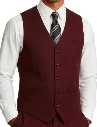 Vista 7 de JEMITOP Chaleco de vestir ajustado con textura ligera para hombre Beige