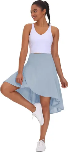 Vista 6 de THE GYM PEOPLE Falda midi asimétrica de cintura alta con volantes y dobladillo asimétrico alto y bajo para mujer con pantalones cortos