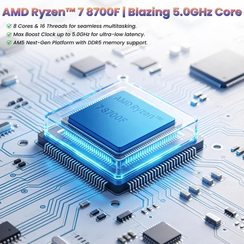 Vista 8 de LXZ PC para juegos preconstruida Ryzen 7 8700F RTX 5060 16GB DDR5 1TB SSD