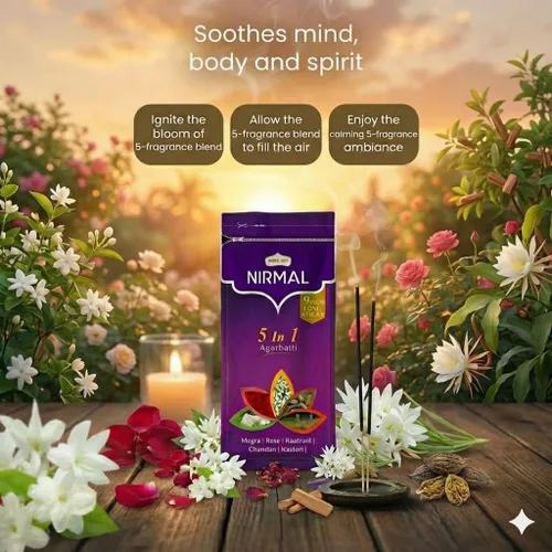 Vista 6 de Shubhkart Nirmal - Varitas de incienso aromático 5 en 1, paquete de 2 (200 varitas en total). Mezclas surtidas: rosa, mogra, sándalo, jazmín