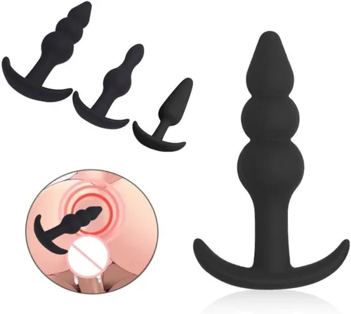 Vista 3 de ERUN Tapón anal de silicona con cuentas de tapón anal, paquete de 3 tapones anales, juego de entrenamiento desde principiantes hasta jugadores