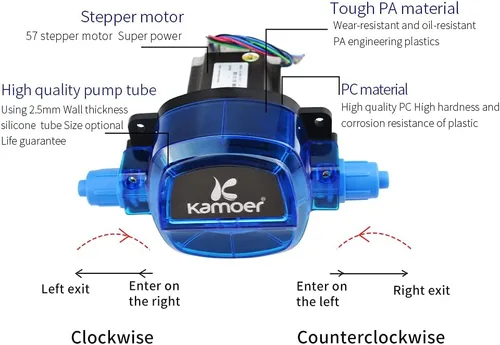 Vista 4 de Bomba peristáltica de motor paso a paso de alta precisión 24V Kamoer KHL alto flujo DIY auto-cebante líquido dosificación bomba de flujo ajustable