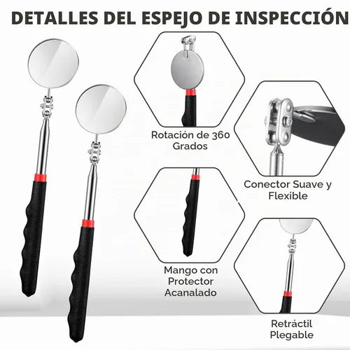 Vista 3 de Copkim - Espejo de inspección telescópico mecánico, 2 unidades, 1.969 in, color negro