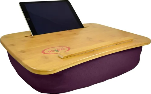 Vista 5 de Yogibo Traybo 2.0 - Escritorio de regazo superior de bambú con almohada para laptop, ranura integrada para tableta o teléfono, almohadilla de regazo