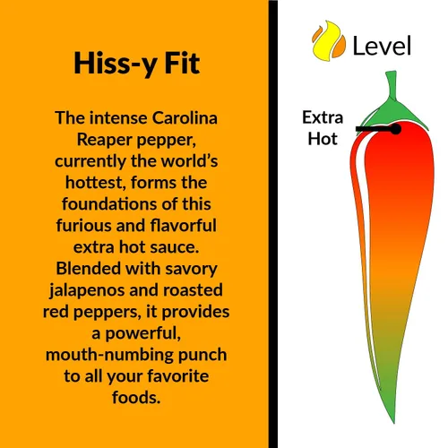 Vista 3 de Fat Cat Gourmet - Salsa picante "Hiss-y Fit" Carolina Reaper Salsa picante fuerte Para alas, sopas, sándwiches, pizza, tacos Extra caliente