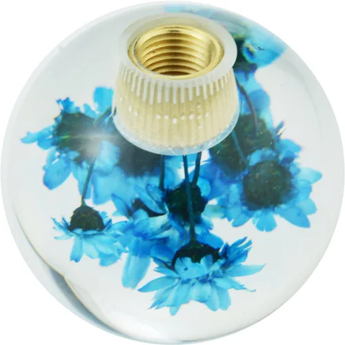 Vista 5 de Pomos de palanca de cambios con forma de bola de cristal de flor, mango redondo para palanca de cambios de automóvil, se adapta a la mayoría de Azul