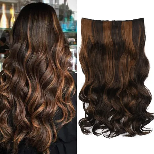 Vista 15 de REECHO Extensiones de cabello rubio, extensiones de una pieza con clip de 20" para mujer, extensiones de cabello sintético suave y natural con ondas