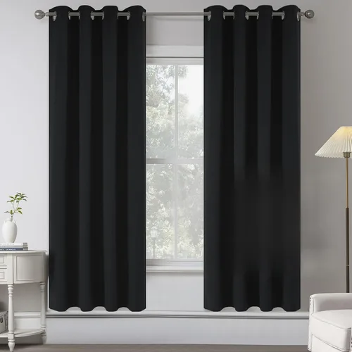 Vista 53 de KEQIAOSUOCAI Cortinas de lino 100% opacas de 100 pulgadas de largo, 2 paneles para dormitorio, estilo casa de campo moderna, completamente negro