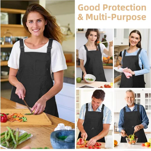 Vista 6 de Delantales para mujer con bolsillos, ajustables, de doble cara, duraderos, ligeros, para cocinar, cocinar, cocina, restaurante