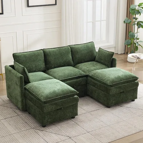 Vista 32 de Otomana cuadrada grande de 27 pulgadas con almacenamiento, reposapiés tapizado moderno con patas antideslizantes para sofá, mesa de café, sala