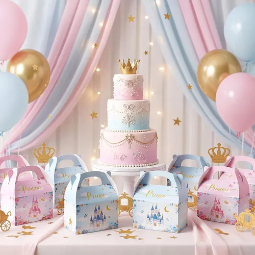 Vista 6 de Caja de regalo Nezyo Princesa y Príncipe - Cajas de regalo de cartón con corona rosa y azul para cumpleaños de niño o niña