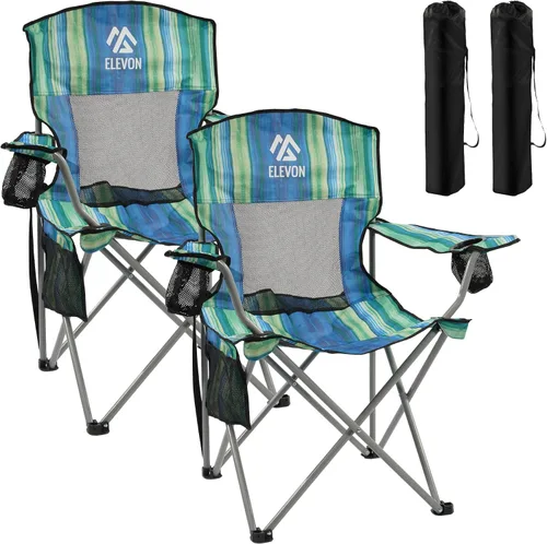 Vista 9 de Silla de camping Elevon, silla plegable portátil al aire libre con brazos, soporte para tazas y bolsa de transporte
