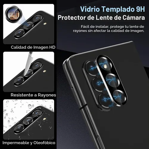 Vista 6 de 2 protectores de pantalla frontal de vidrio templado de privacidad compatibles con Samsung Galaxy Z Fold 5 + 2 protectores de lente de cámara