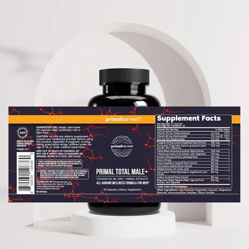 Vista 4 de Primal Harvest Total Male+ y suplemento de magnesio optimiza la salud de los hombres con nutrientes específicos para vitalidad y recuperación