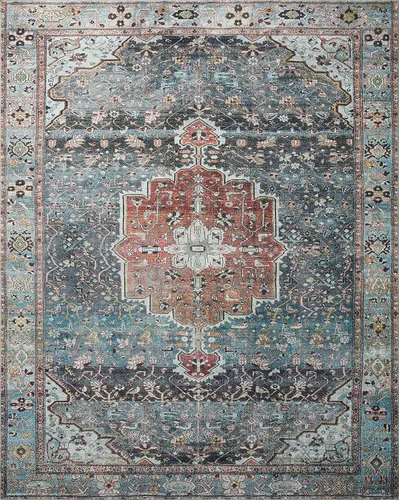 Vista 3 de Loloi Colección Margot MAT-05 - Alfombra de área de 7 pies 6 pulgadas x 9 pies 6 pulgadas, océano/ladrillo con CloudPile, alfombra de patrón grande