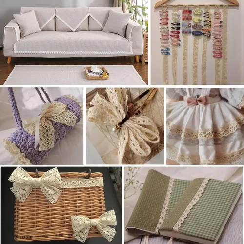 Vista 6 de Cinta de encaje vintage, cinta de encaje de ganchillo de algodón para manualidades de costura, aproximadamente 30 yardas (beige)