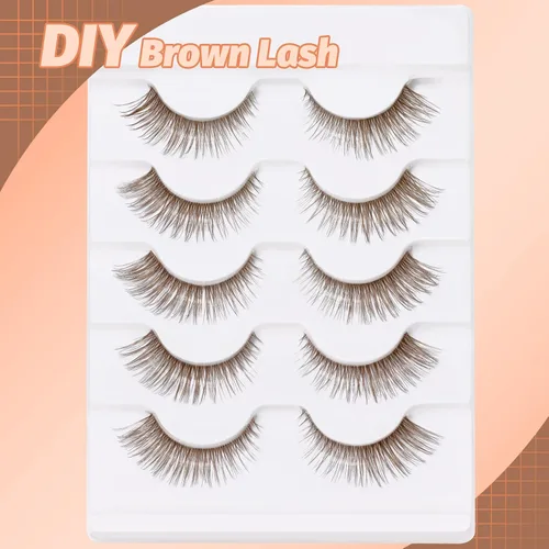 Vista 8 de Veleasha Kit de pestañas marrones con pegamento y pinzas, pestañas de ojo de gato, aspecto natural, pestañas postizas 3D con banda transparente