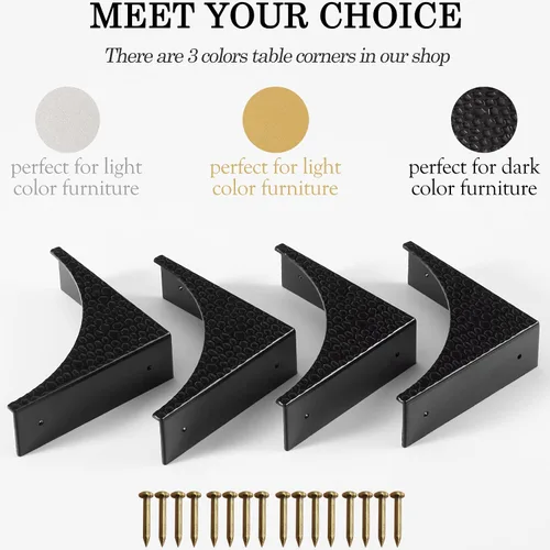Vista 6 de Protectores de esquina de metal negro decorativo de madera, protectores de esquina de caja de 2.56 pulgadas, esquinas de mesa de metal, soportes