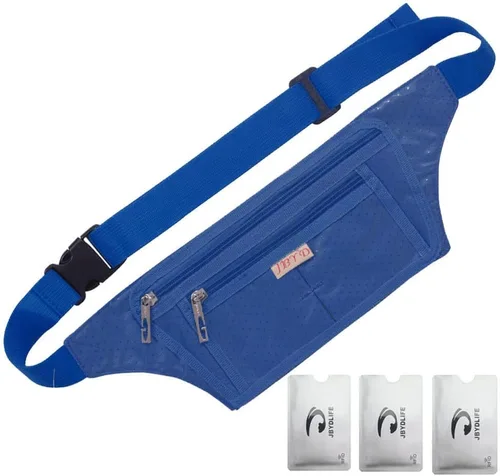 Vista 24 de Bolsa de cintura ultrafino con ranuras c/visualización para tarjeta de crédito, para deportes, aire libre, correr, caminar, viajes.