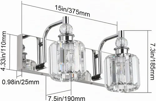 Vista 5 de Ralbay - Luces de tocador de cristal, 2 luces, modernas lámparas de cromo de cristal para iluminación de baño, para usar sobre el espejo