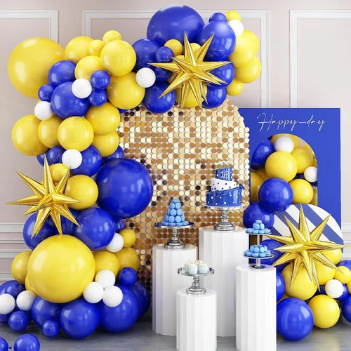 Vista 8 de Kit de arco de globos azules y verdes, kit de arco de guirnalda de globos azul marino y verde oscuro con globos de papel de aluminio de estrella 4D