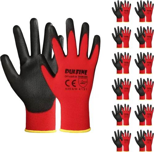 Vista 7 de DULFINE Guantes de trabajo ultrafinos con revestimiento de PU - 12 pares, excelente agarre, carcasa de nylon guantes de trabajo de seguridad
