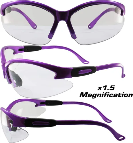 Vista 5 de Birdz Gafas Flamingo - Gafas de seguridad para el trabajo, bifocales, montura púrpura + lentes transparentes de aumento de 1.5
