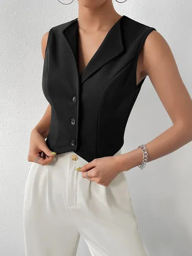 Vista 6 de Floerns Chaleco corto sin mangas con cuello en V para mujer