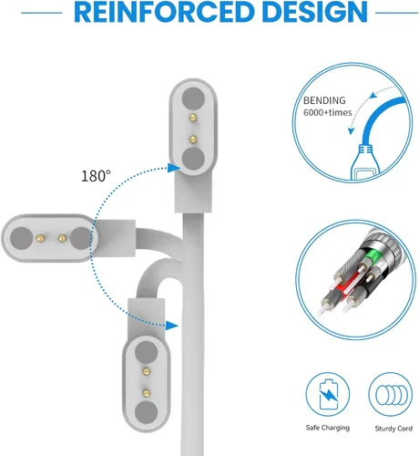 Vista 4 de Compatible con Woneligo W13 cargador de reloj inteligente 23.6 in, cable portátil USB, cable de carga magnético, cargador de repuesto para cargador
