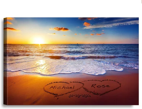 Vista 13 de A&T ARTWORK Love on Beach - Impresión fotográfica personalizada, incluye nombres y la fecha, regalo único para el aniversario de boda. Alfombrillas