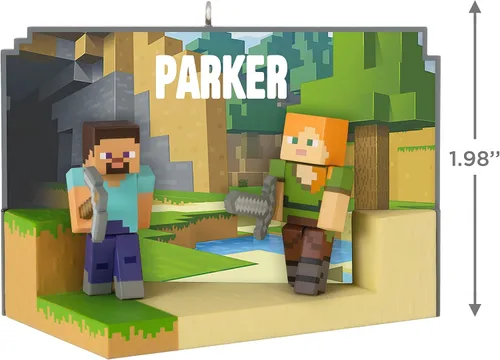 Vista 2 de Hallmark Keepsake Adorno de Navidad, texto personalizado de Minecraft My World, regalos para jugadores
