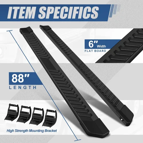 Vista 3 de Auto Dynasty - Estribos de 6 pulgadas compatibles con Ford F-150 F-250 F-350 SuperCrew Cab 2015-2024, pasos laterales negros con revestimiento