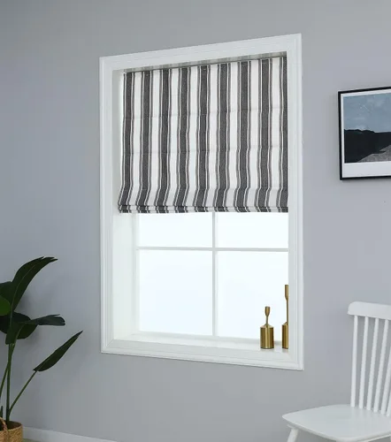 Vista 20 de Everyday Celebration Persianas romanas para ventanas, 100% opacas, sin cordones, rayas verticales, persianas de tela tejida, 26 pulgadas de ancho x