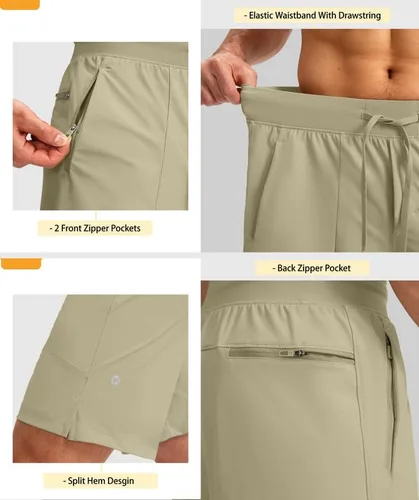 Vista 3 de Viodia Pantalones cortos deportivos para hombre de 7 pulgadas con bolsillos con cremallera, ligeros, de secado rápido, pantalones cortos
