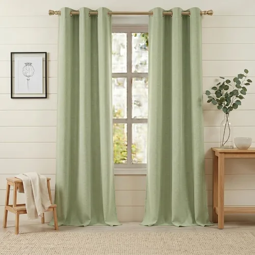 Vista 25 de Anpark Cortinas 100% opacas para dormitorio, cortina opaca de lino estilo granja de 84 pulgadas de largo, juego de 2 paneles, cortinas de ventana