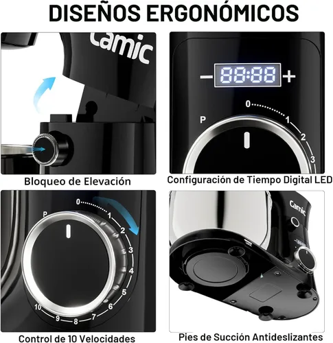 Vista 4 de Camic Batidora de pie, 4.2QT+5.3QT Mezclador eléctrico de dos tazones Negro