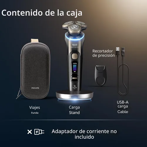 Vista 7 de Philips Norelco Shaver i9000 Prestige Ultra, afeitadora eléctrica en seco y húmedo, degradado negro, tecnología SenseIQ Pro, sistema de triple