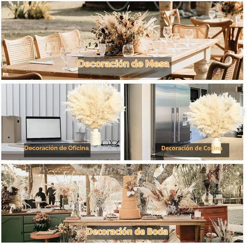 Vista 7 de 10 piezas de decoración de hierba de las pampas beige, hierba de las pampas secas naturalmente, colas de conejo, flores secas y eucalipto seco.