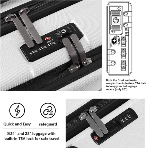 Vista 6 de AnyZip Maletas de equipaje con ruedas giratorias PC+ABS Hardshell TSA Lock, Blanco