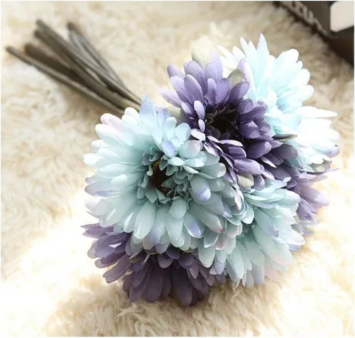 Vista 8 de Flor de gerbera artificial, margaritas artificiales, para novia, dama de honor, 7 tallos de seda, margaritas de seda, ramo de boda, sala de estar