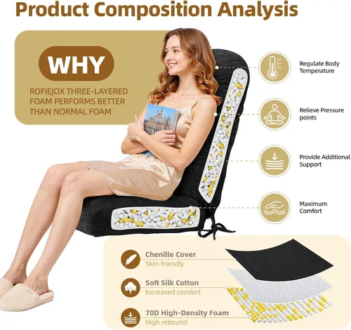 Vista 3 de Cojín para Silla Mecedora - Tela de Chenilla, Esponja de Alta Densidad, Almohadillas de Asiento Copetudas Antideslizantes y Duraderas con Lazos