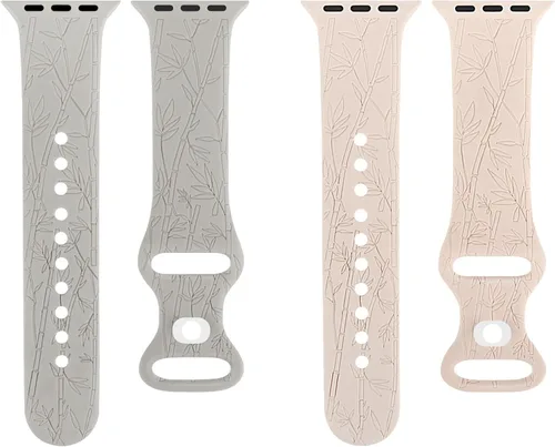 Vista 3 de Paquete de 2 correas de bambú grabadas casuales compatibles con Apple Watch Band de 1.496 in 1.575 in 1.614 in 1.654 in 1.732 in 1.772 in 1.929 in