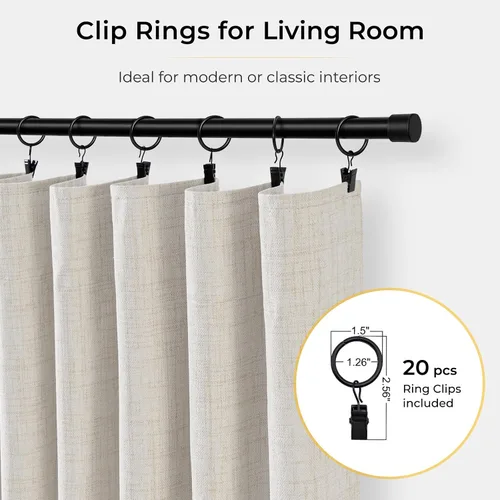 Vista 4 de INOVADAY - Cortinas 100% opacas para dormitorio y sala de estar, con anillos de clip, bolsillo para barra, juego de 2 paneles, de lino, con Beige