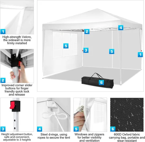 Vista 2 de COBIZI Tienda de campaña desplegable de 10 x 10 pies con 3 paredes laterales, tiendas de campaña para fiestas, bodas, patio trasero, impermeable, al