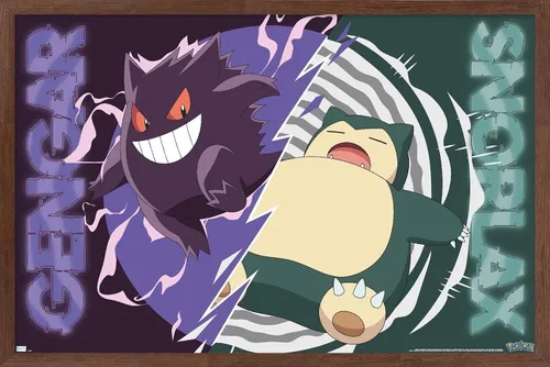 Vista 10 de Trends International Pokémon - Póster de pared de batalla de Gengar Snorlax, 22.4 pulgadas de largo x 14.7 pulgadas, versión enmarcada de madera