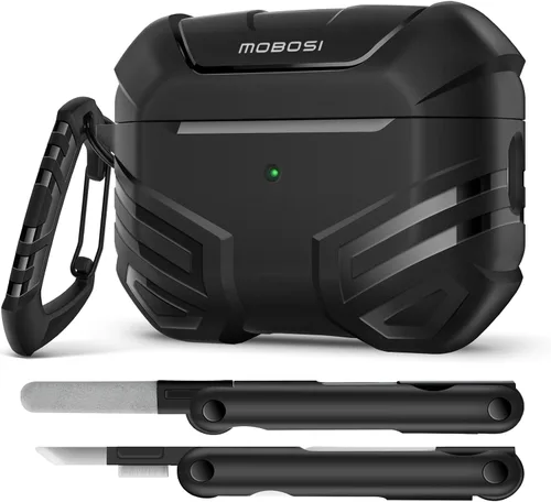 Vista 17 de MOBOSI Funda para AirPods Pro 2 con cerradura, compatible con funda Airpod Pro de 2ª/1ª generación, funda protectora de grado militar con kit