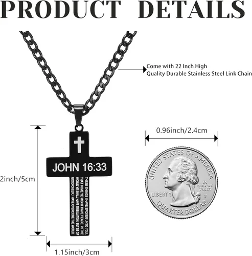 Vista 6 de SKQIR Collar de cruz para hombres con versículo de la Biblia, escritura religiosa cristiana para la primera comunión, colgante de cruz para niños