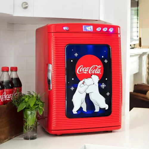 Vista 2 de Mini refrigerador retro de 25 L de Coca-Cola con diseño de oso polar, enfriador/calentador portátil para aperitivos, bebidas, cuidado de la piel